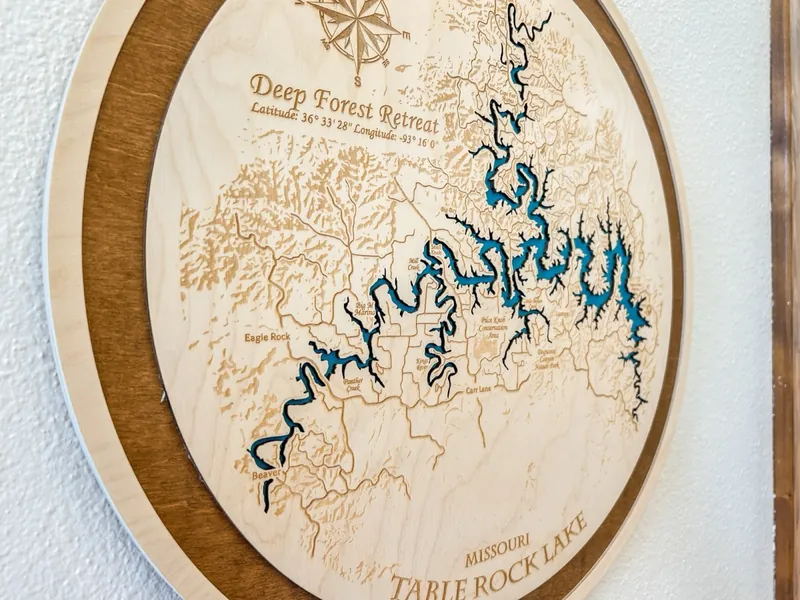 Carved wooden map of Table Rock Lake