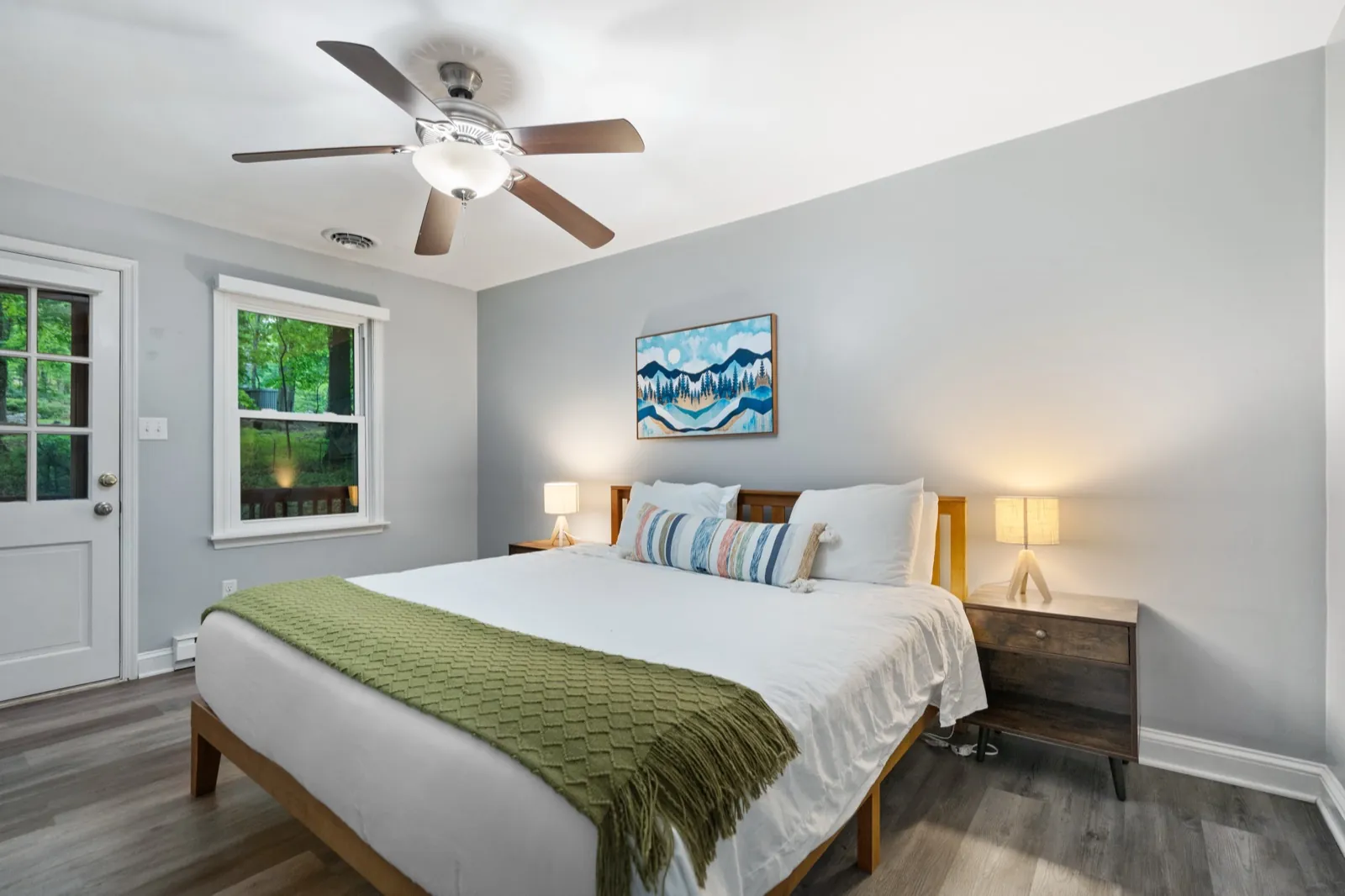 Bedroom before: a green throw