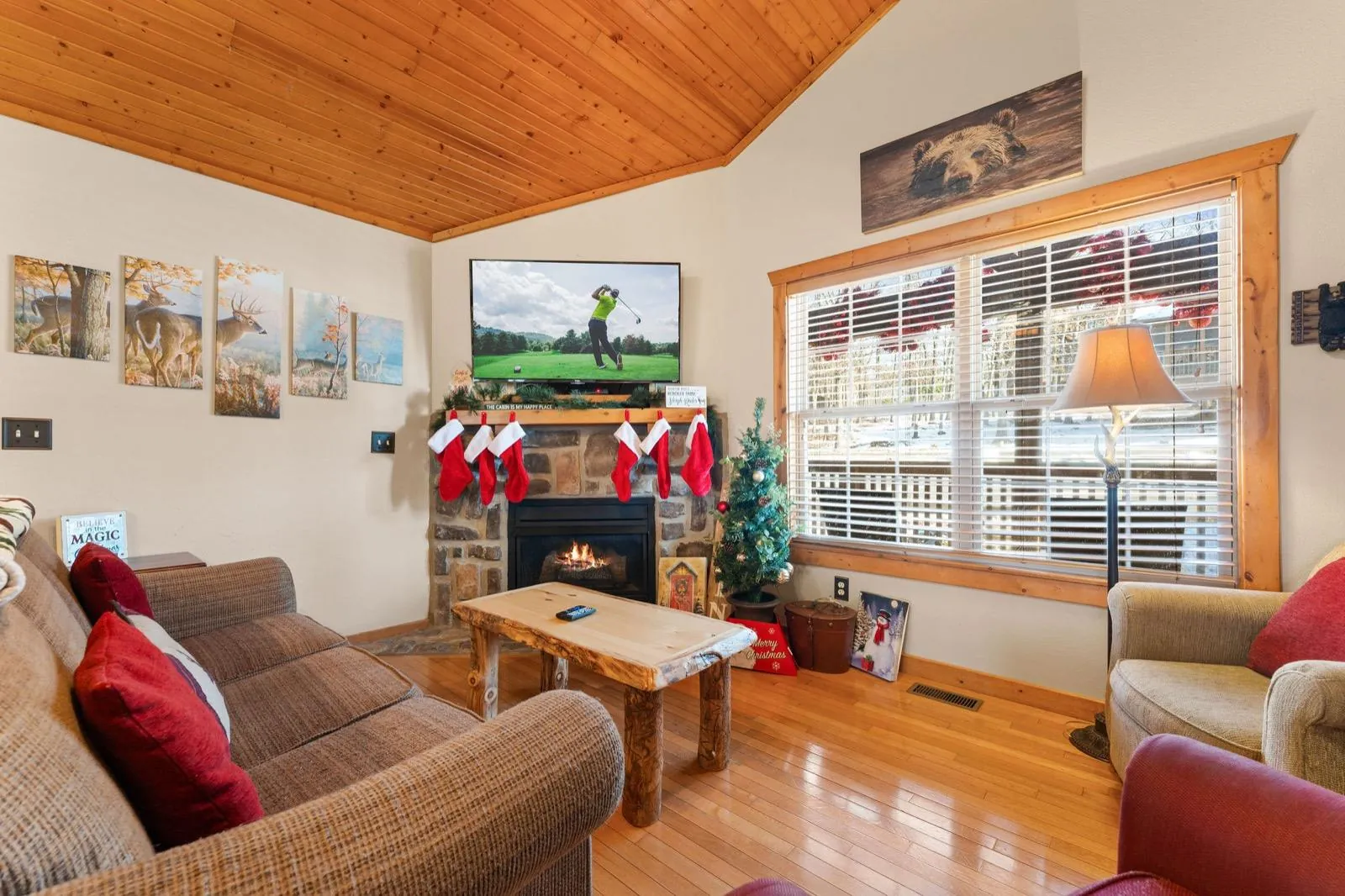 Living room before: a brown sofa and log coffee table