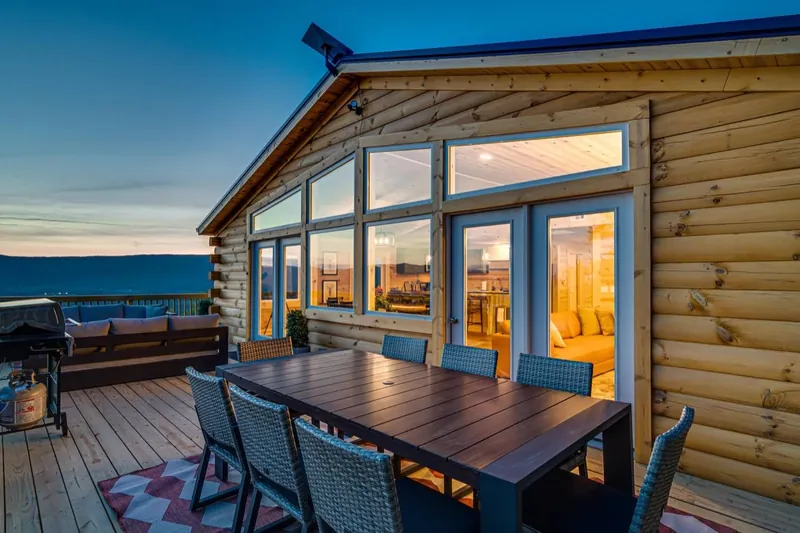 Deck dining table at dusk